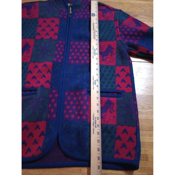 Tundra Canada cardigan virgin wool full zip reindeer red green purple oversized - Picture 8 of 9